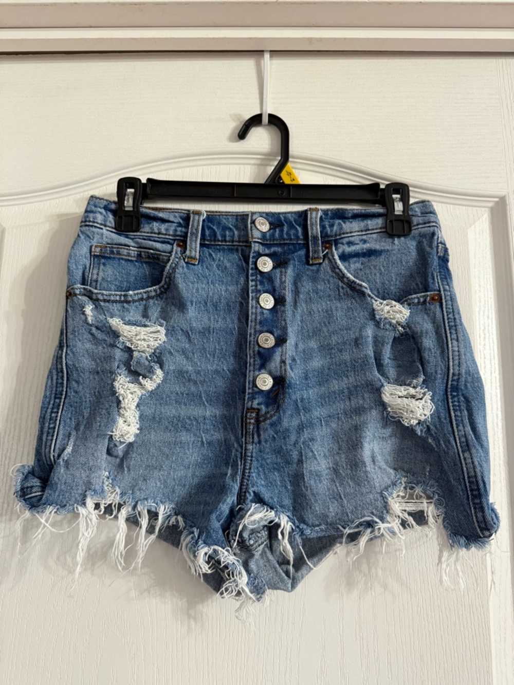 Abercrombie & Fitch Distressed Blue Denim Button-Front Shorts